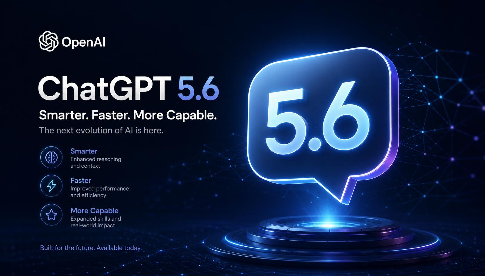 Vizuál OpenAI ChatGPT 5.6 s logom a chatovou bublinou s číslom 5.6.
